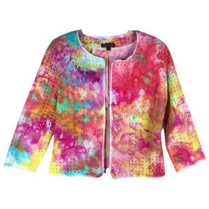 Eyelet Wonder Willi Smith Small Cardigan Jacket‎ Handmade Tie Dye Open Lined 523